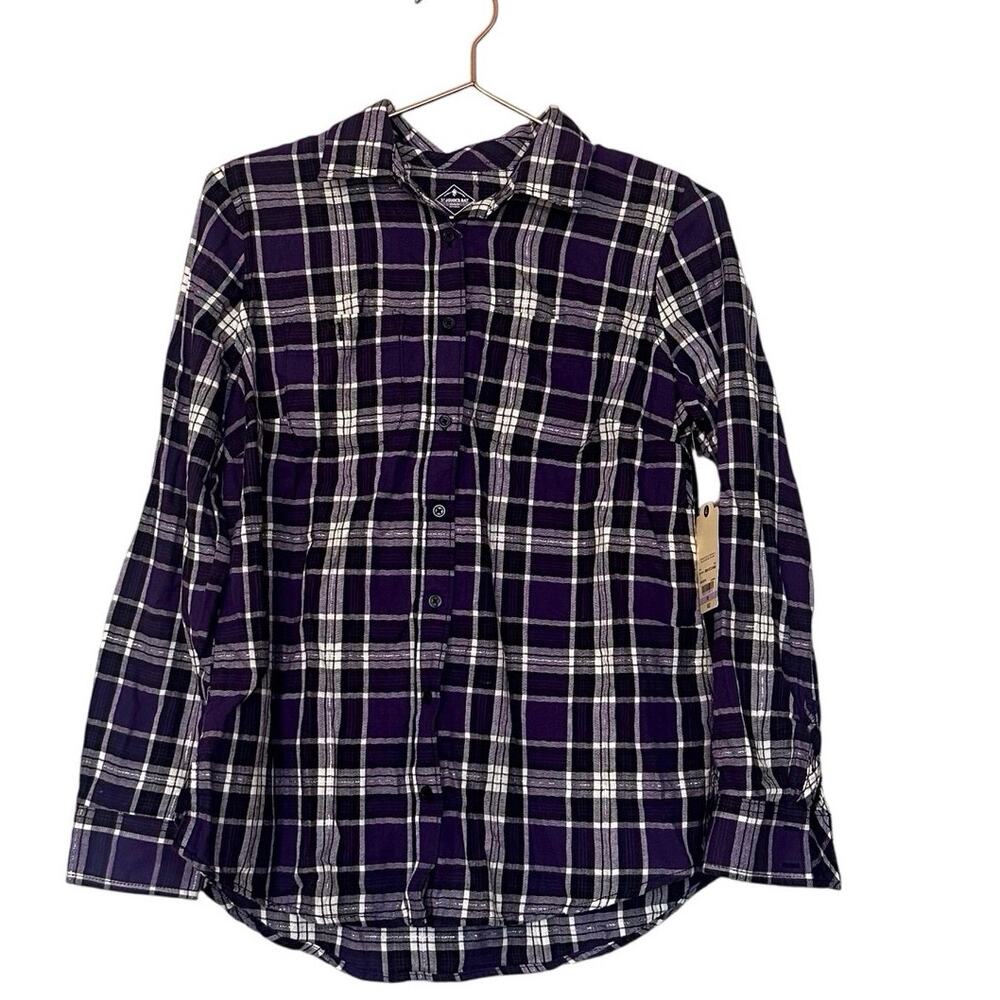St. John’s bay purple plaid button down new with tag size petite small